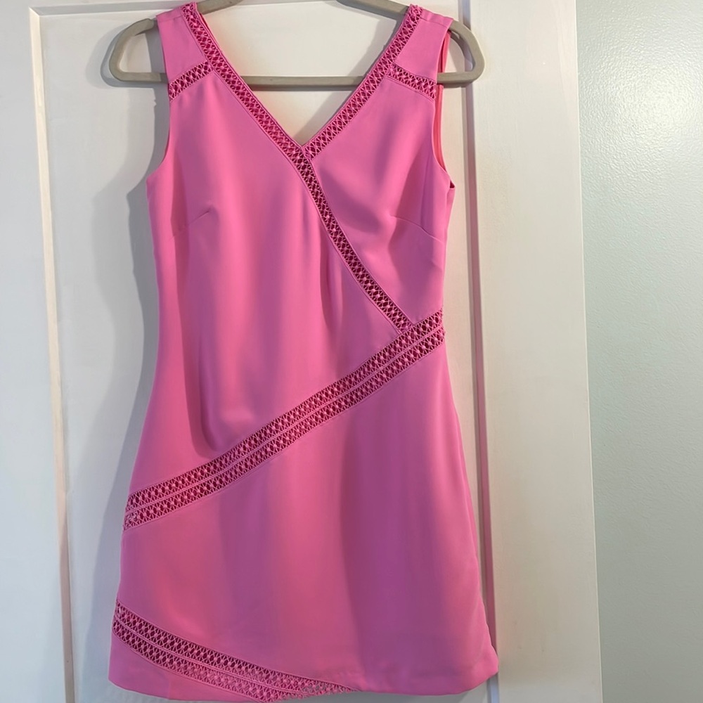 Banana Republic Pink Shift Dress Women 0 Vee Neck and Back Side Zip Sleeveless